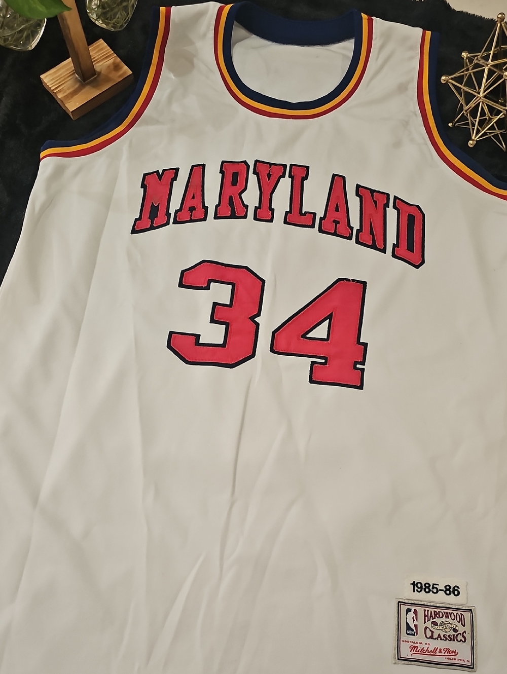 Lynn Bias Maryland Mitchell & Ness White Hardwood Classics NBA Patch Jersey